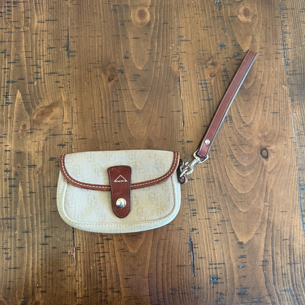 Dooney & Bourke Cream and Brown Logo Small Wristlet